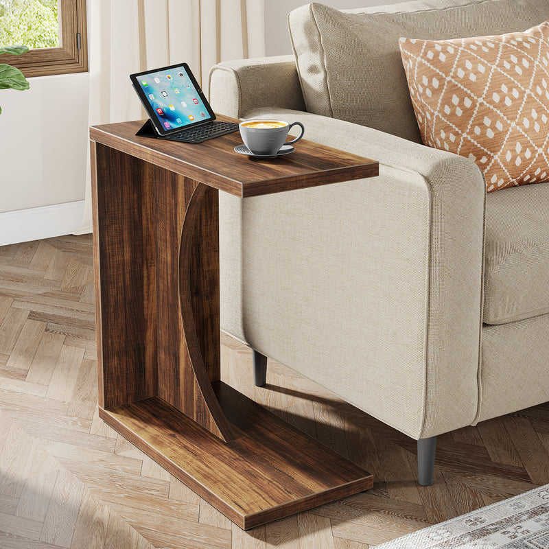 C-Shaped End Table, Sofa Side Table Couch Table for Small Space