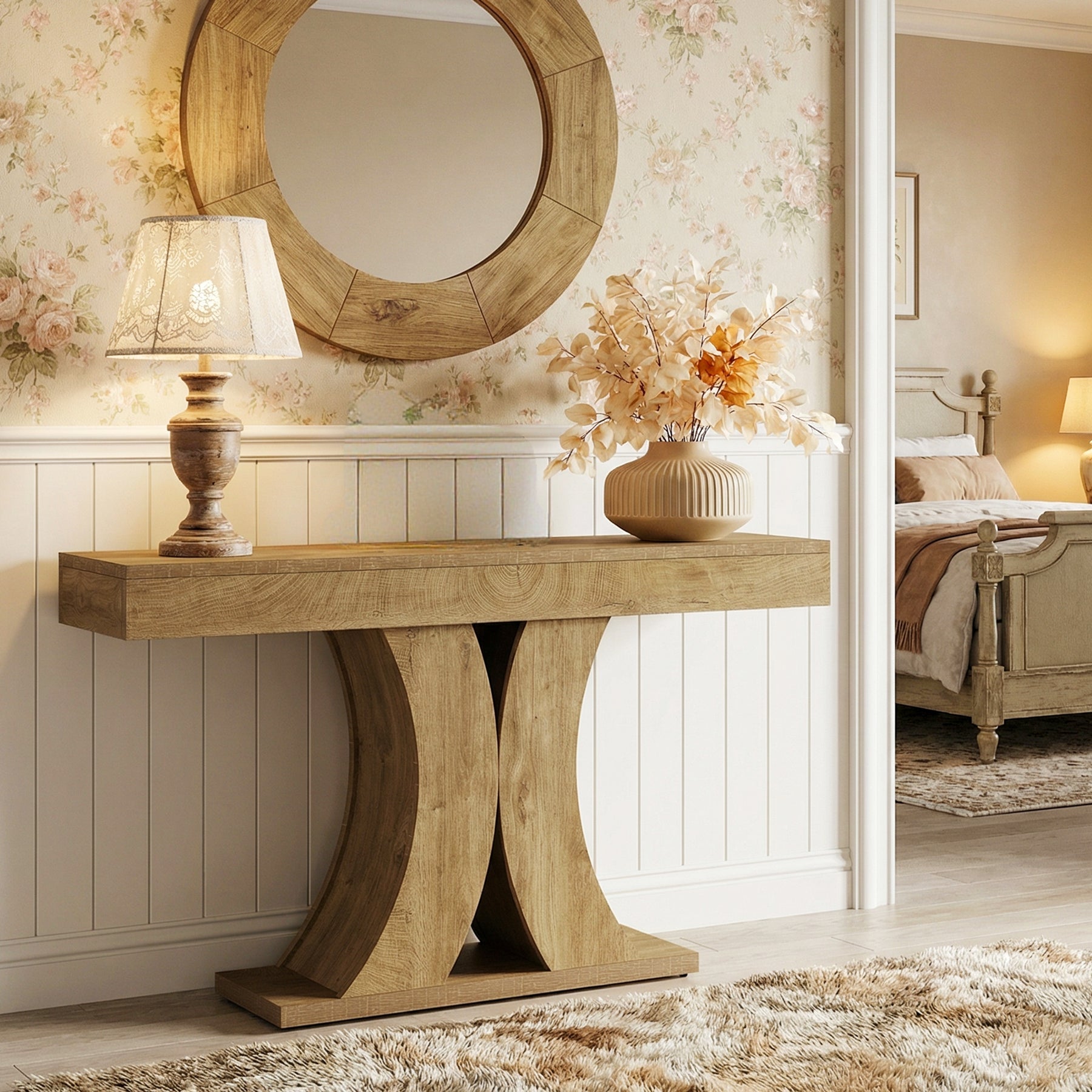 150cm Narrow Farmhouse Console Table, Wooden Sofa Table with X-Frame Base for Entryway, Hallway, or Behind Couch