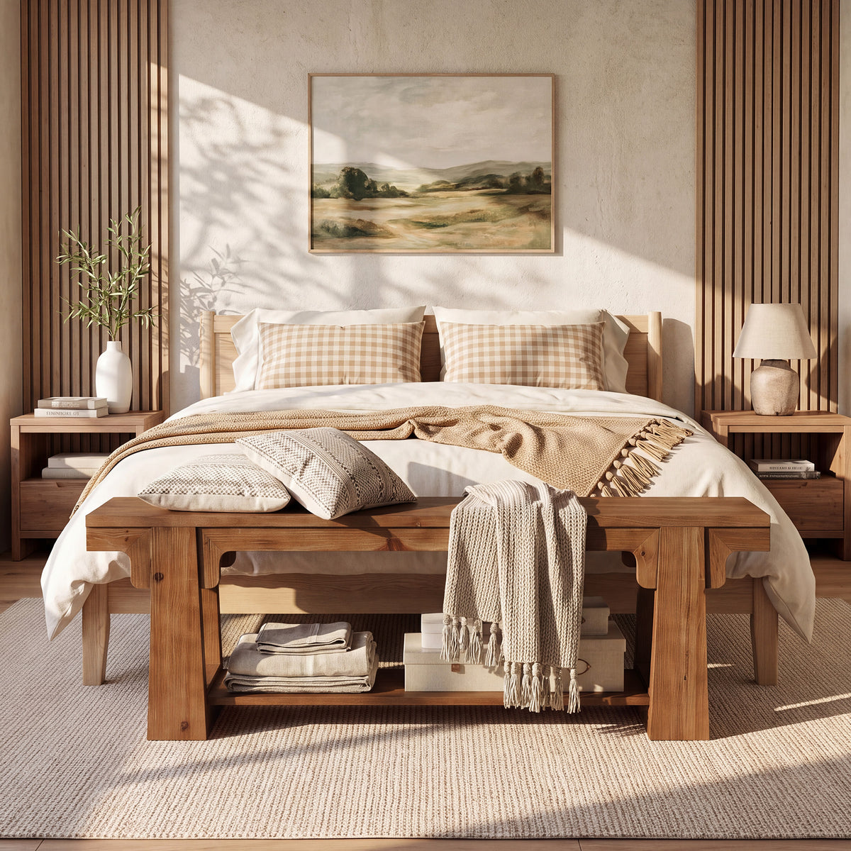160cm Entryway Bench, Natural Solid Wood 2-Tier Open Shoe Storage for Hallway
