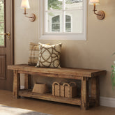 140cm Shoe Bench, Solid Wood Entryway Bench with Storage Rack 3