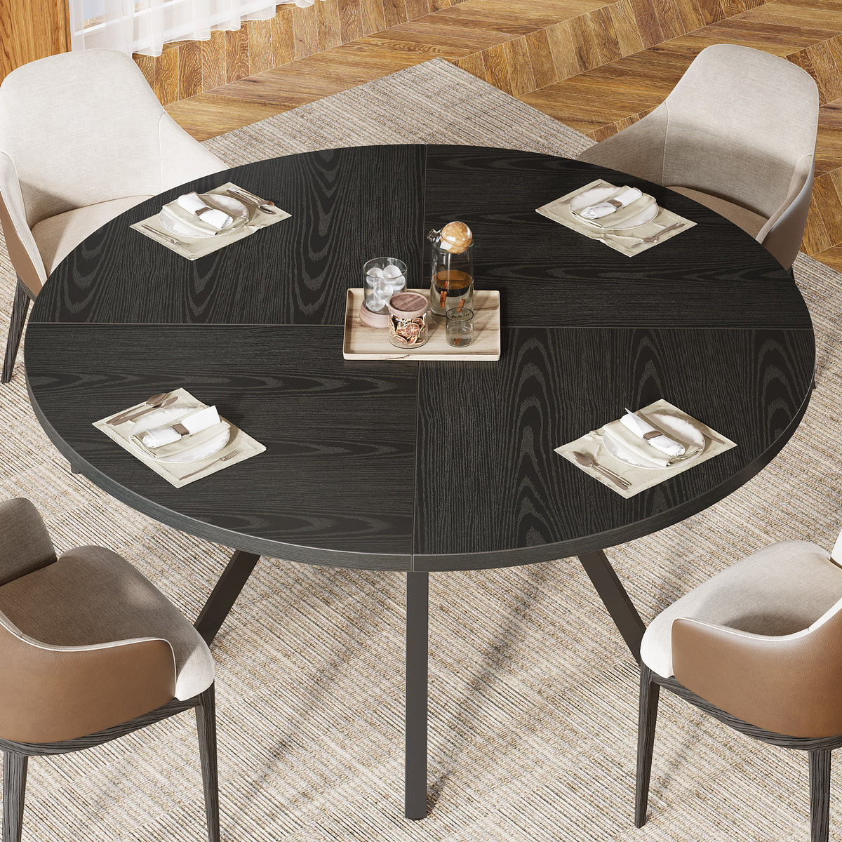 47" Dining Table, Modern Round Kitchen Table for 4