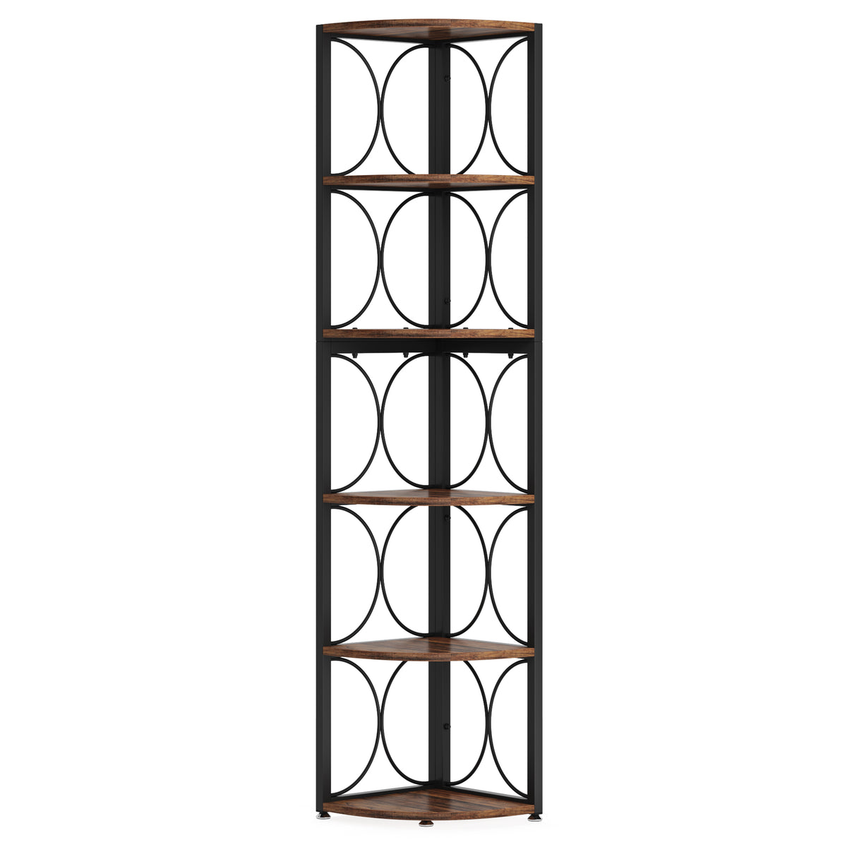 170cm Tall 6-Tier Corner Shelf, Rustic Wood Bookshelf Storage Rack for Living Room Small Space