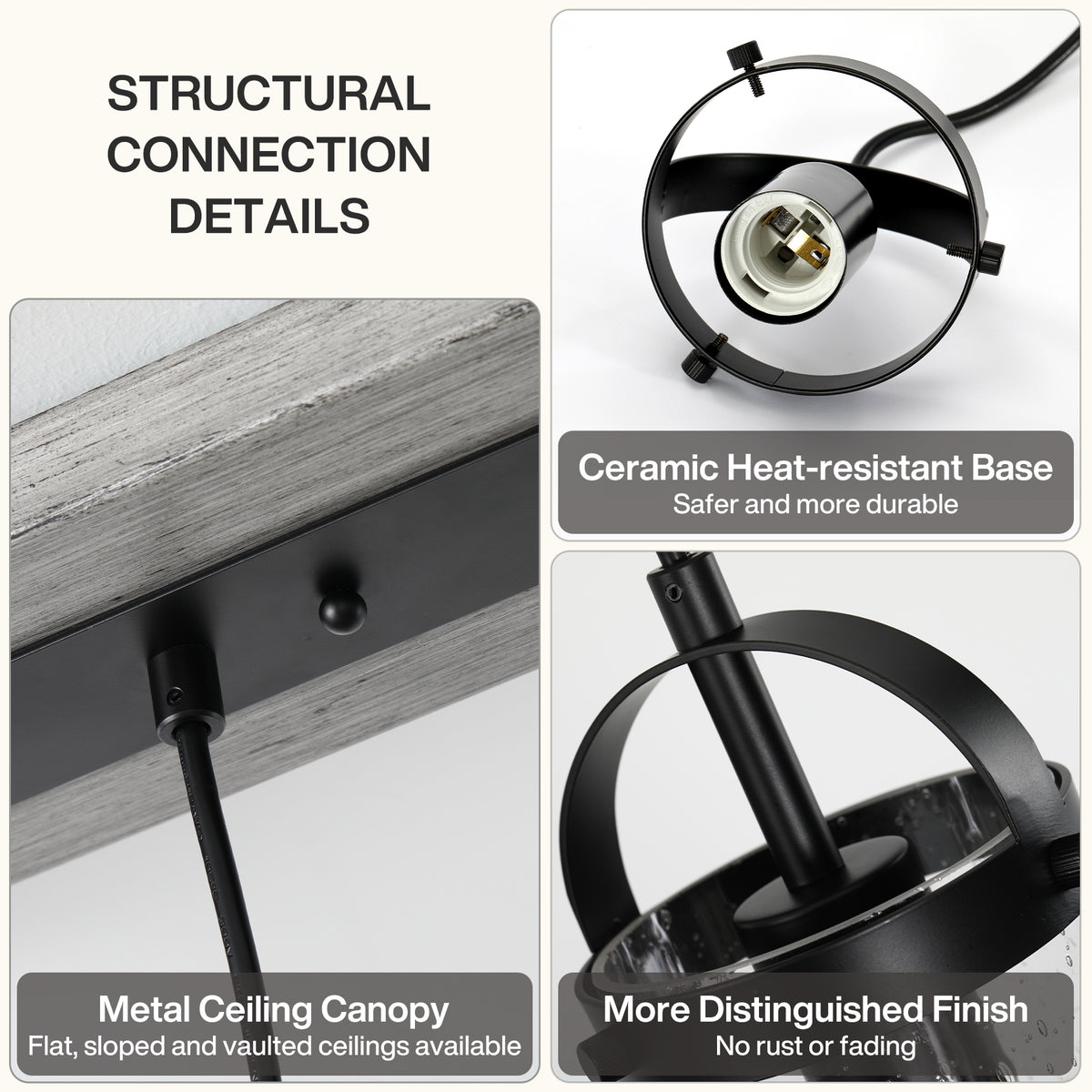 5-Light Black Linear Pendant Light, Modern Glass Chandelier