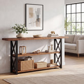 160cm Console Table, 3-Tier Solid Wood Narrow Sofa Table 3