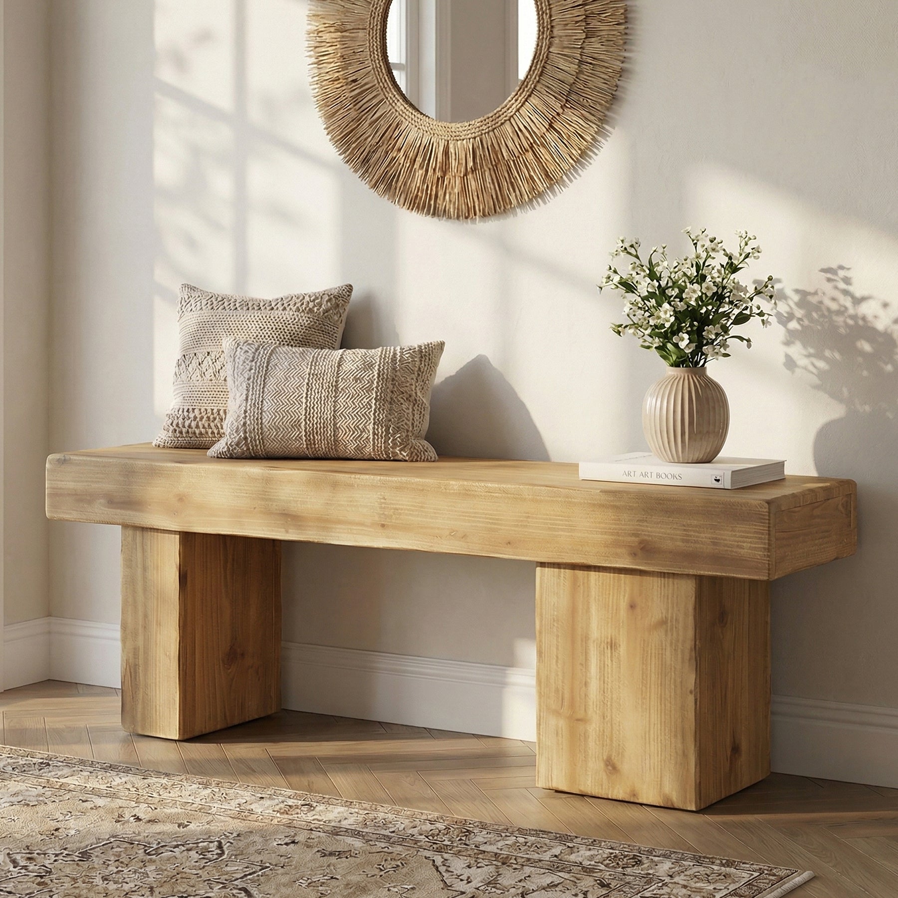 47” Solid Wood Entryway Bench, Thick Seat Bench for Hallway