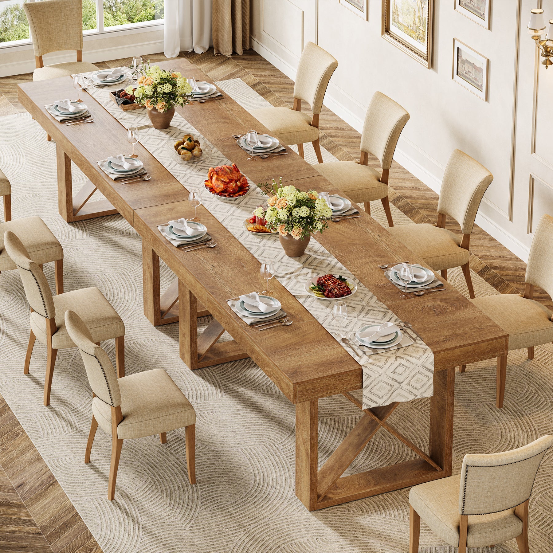 63" Dining Table for 4 People, Farmhouse Kitchen Table with Thick Top for Dining Room Living Room