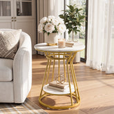 45cm Round End Table, 2-Tier Accent Side Table with Faux Marble Veneer & Metal Frame 3