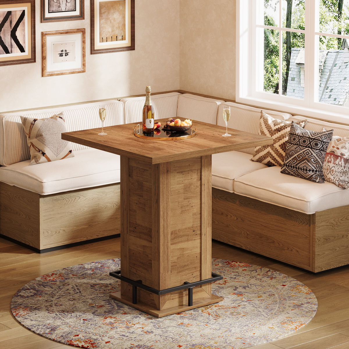 99cm Bar Table, Square Wooden Bistro Table for Home Pub