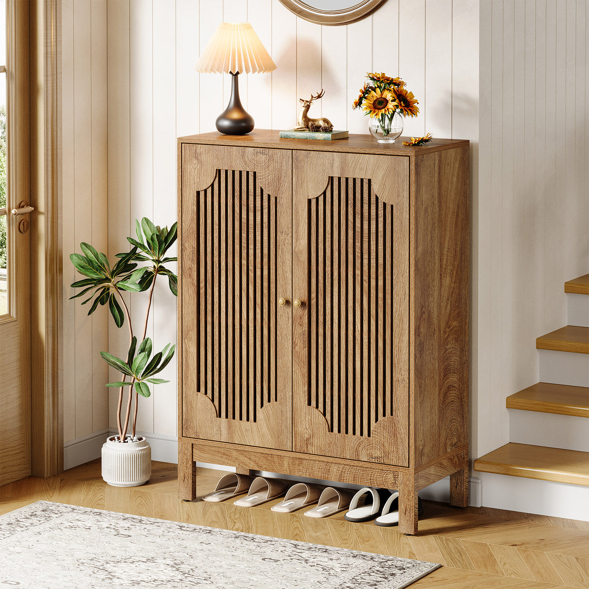5-Tier Shoe Cabinet with Doors, Adjustable Wooden Shoe Rack Organizer for 20 Pairs
