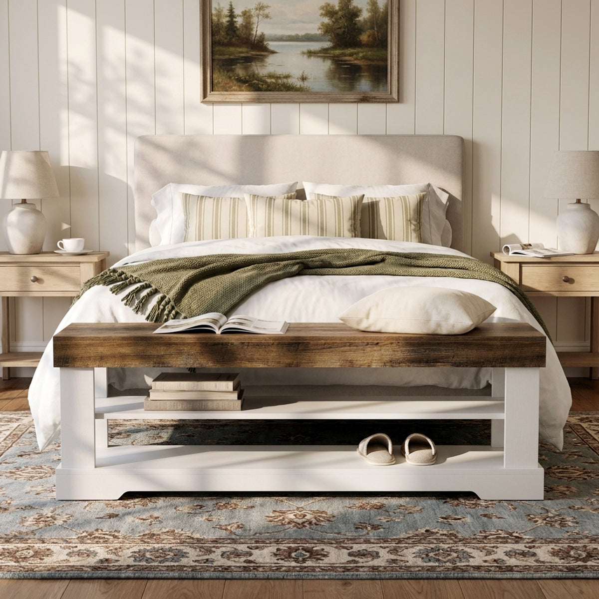 100cm Shoe Bench, Wooden Entryway Bench with 3-Tier Open Storage
