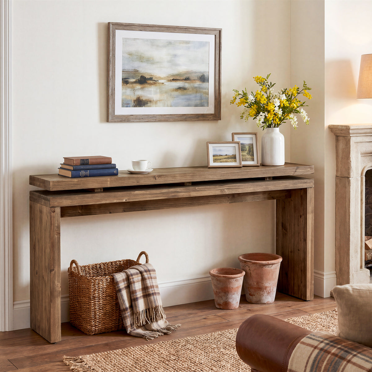 160cm Console Table, Solid Wood Narrow Rustic Hallway Table