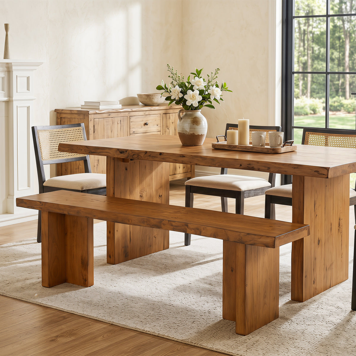 150cm Entryway Bench, Solid Wood Country Storage Bench for Hallway