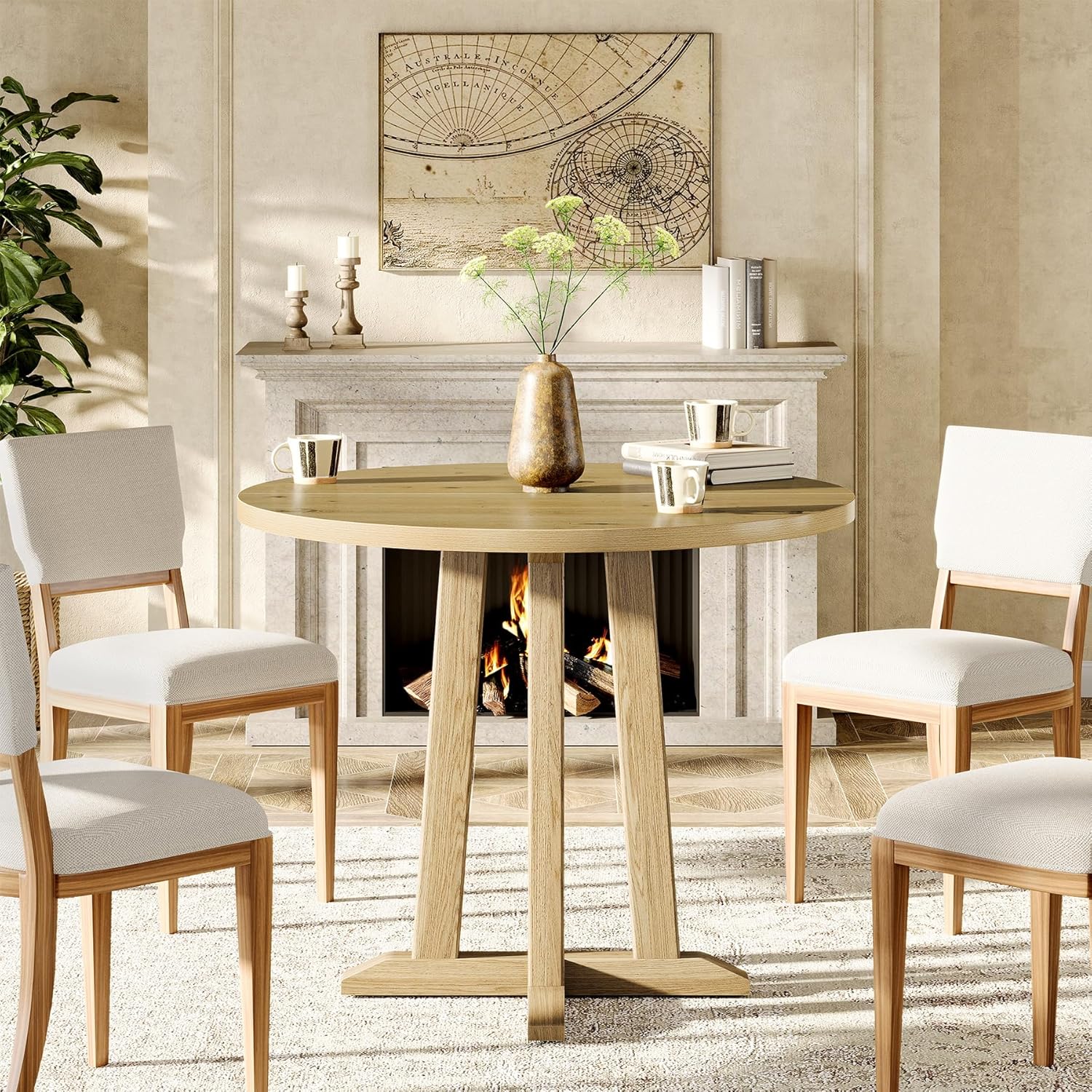 31.5" Round Dining Table, Small Kitchen Table with Sturdy Base for 2-4