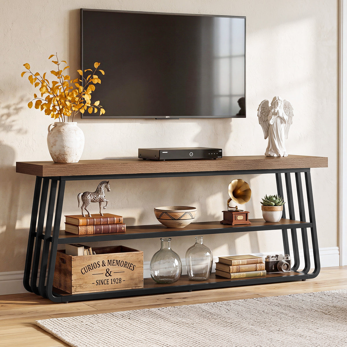 160cm TV Stand, 3-Tier Media Console with Metal Frame for Living Room