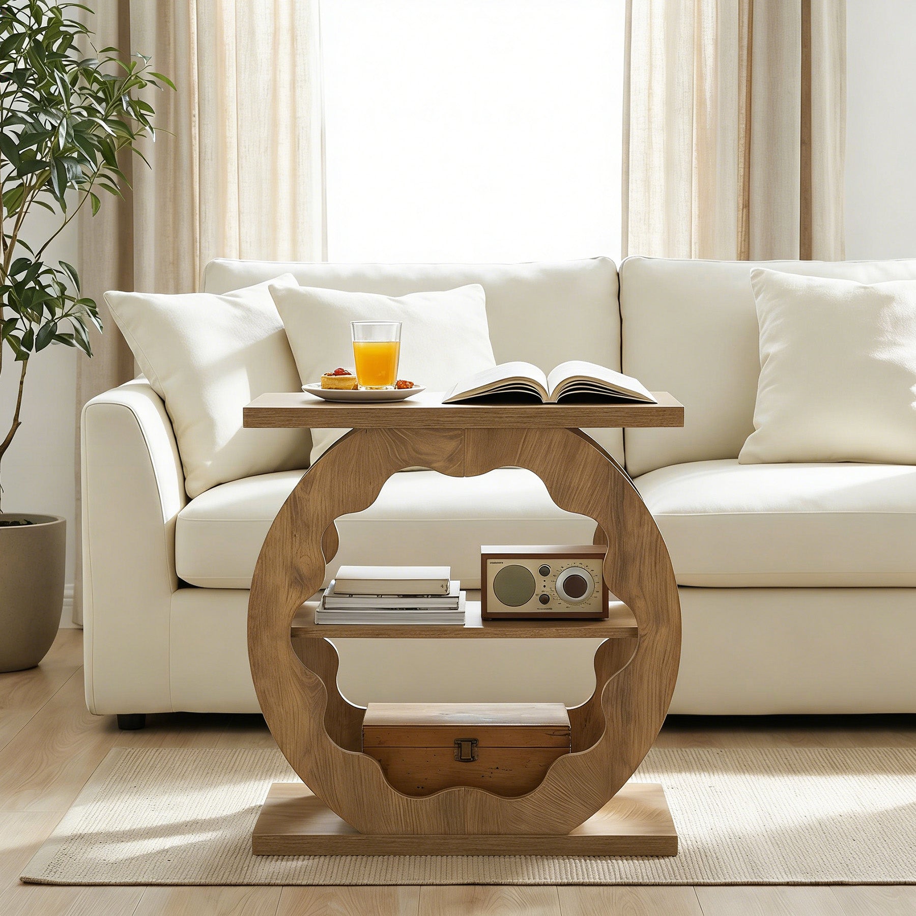 60cm 3-Tier End Table with Storage Shelves, Narrow Side Table for Living Room