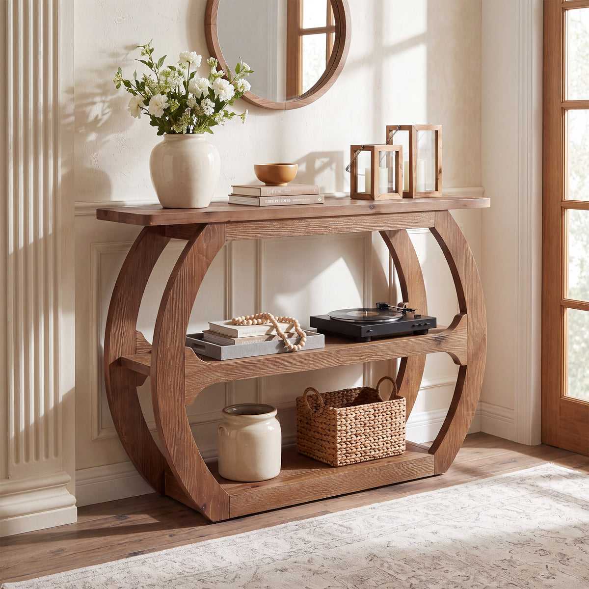 104cm Console Table, 2-Tier Solid Wood Farmhouse Entryway Sofa Table