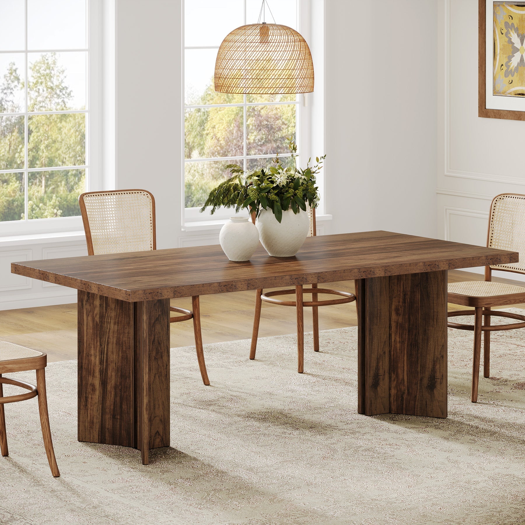 63" Farmhouse Dining Table, Kitchen Table with Large Tabletop for 4-6