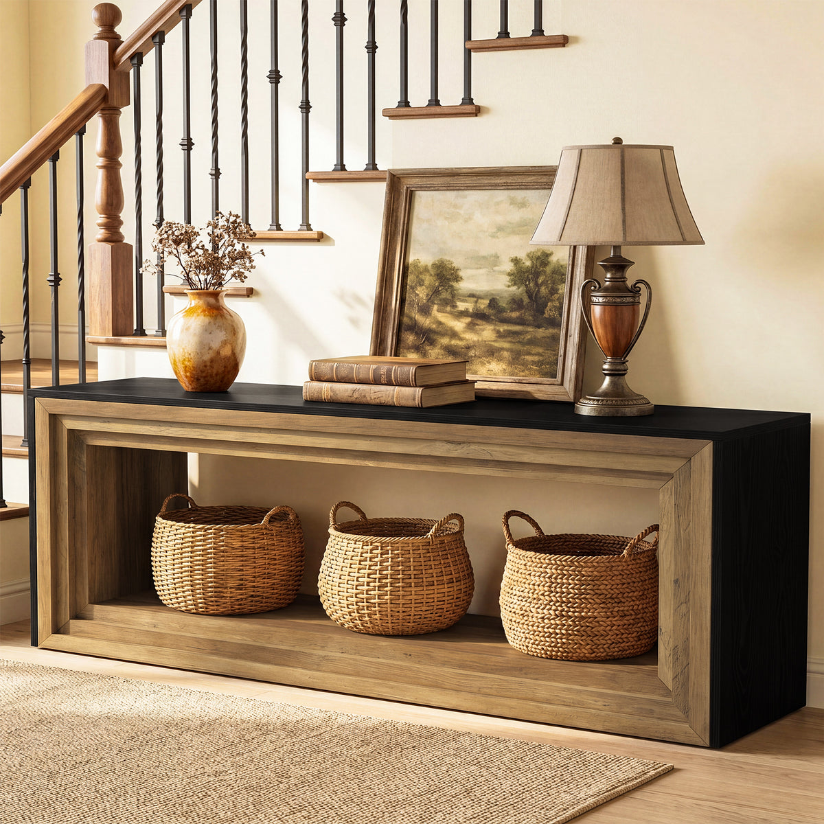 160cm Entryway Bench, Farmhouse  Storage Bench&TV Stand