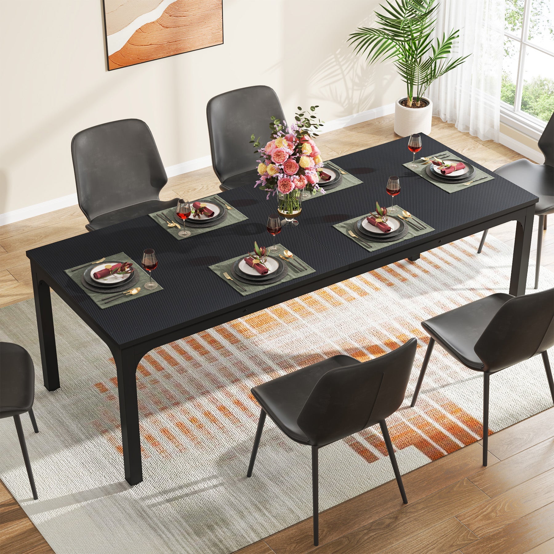 78" Rectangular Dining Table, Long Kitchen Table for 6-8 People