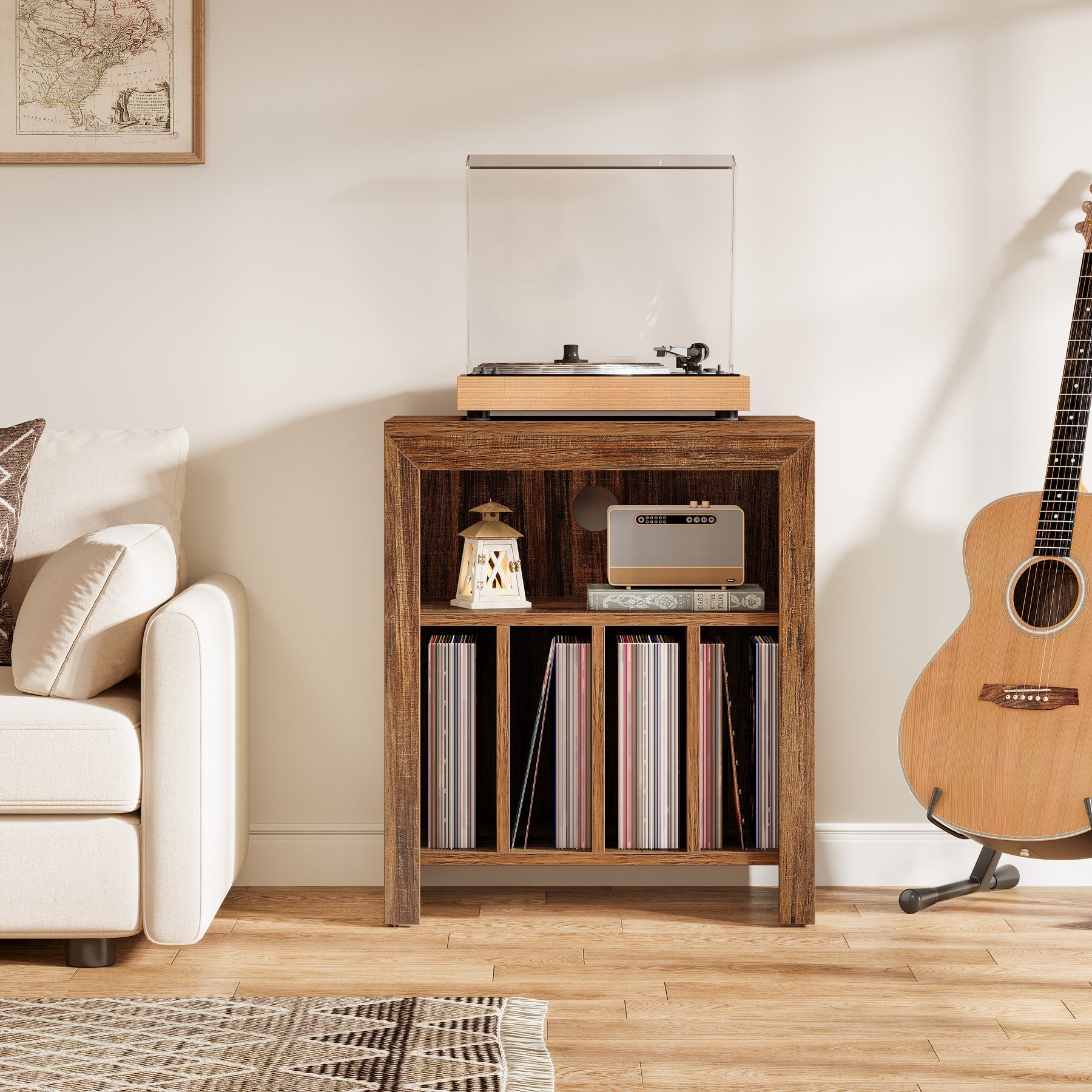 23.62" Industrial Record Player Cabinet with Wheels, Vinyl CD Media Storage Side Table