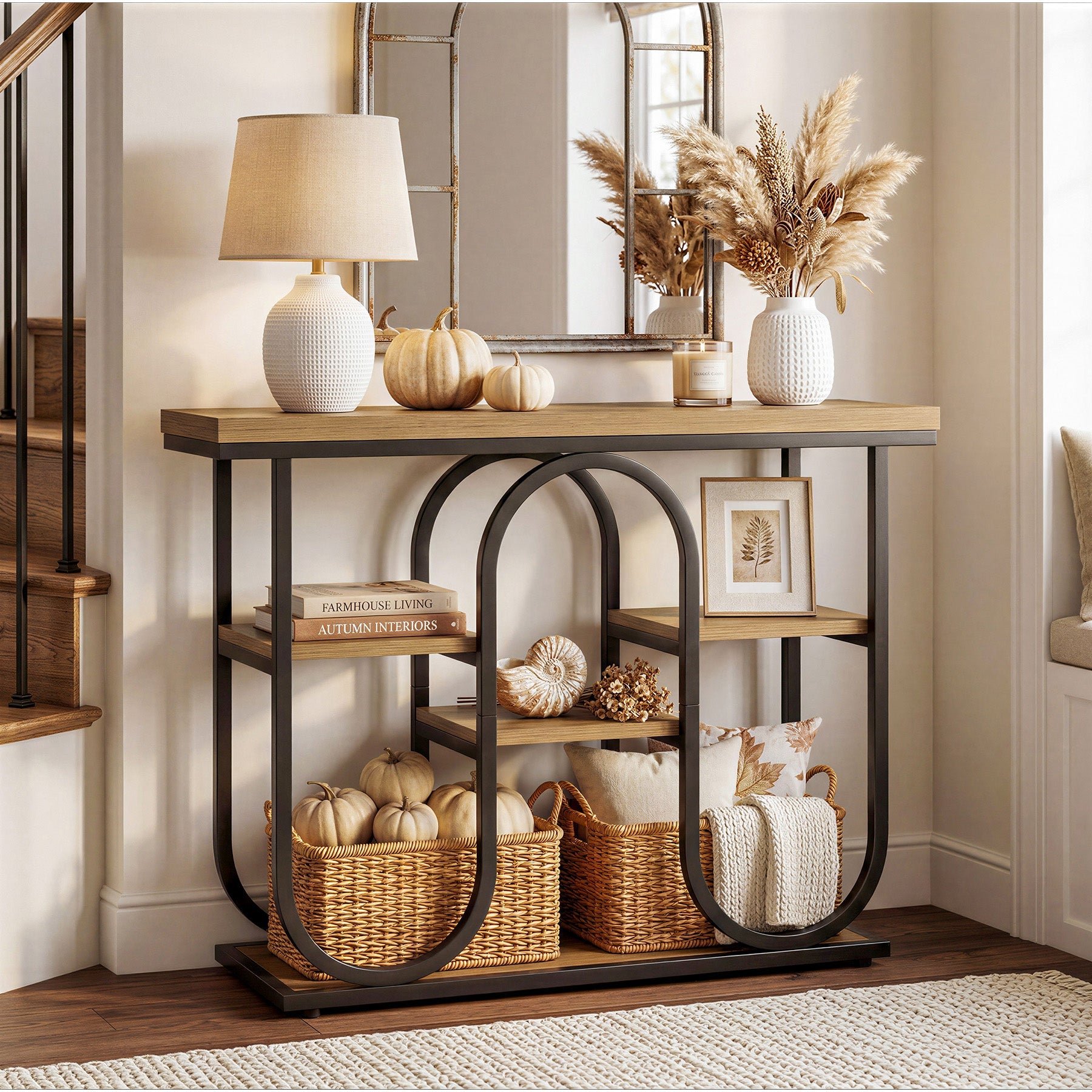 105cm Console Table, 4-Tier Sofa Table Entryway Table with Open Shelves
