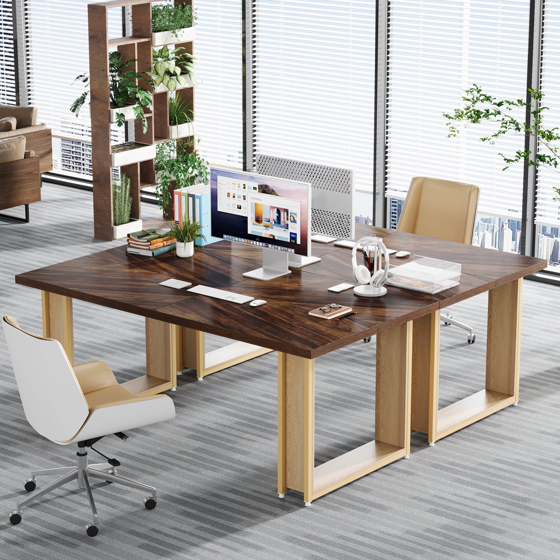 63" Office Desk, Wood Computer Desk with Metal Frame for Home Office Bedroom Study