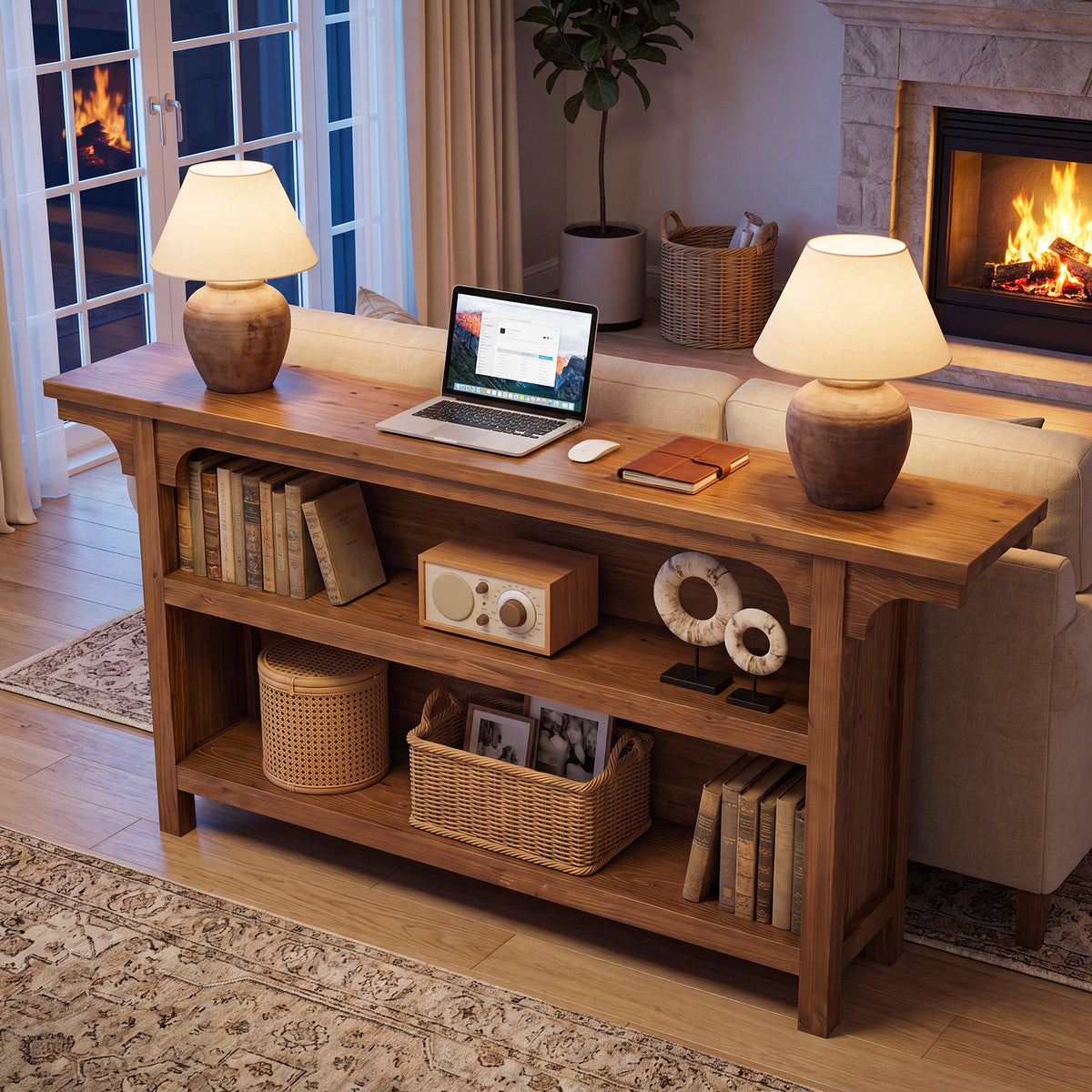160cm Console Table, 3-Tier Narrow Hallway Table with Storage