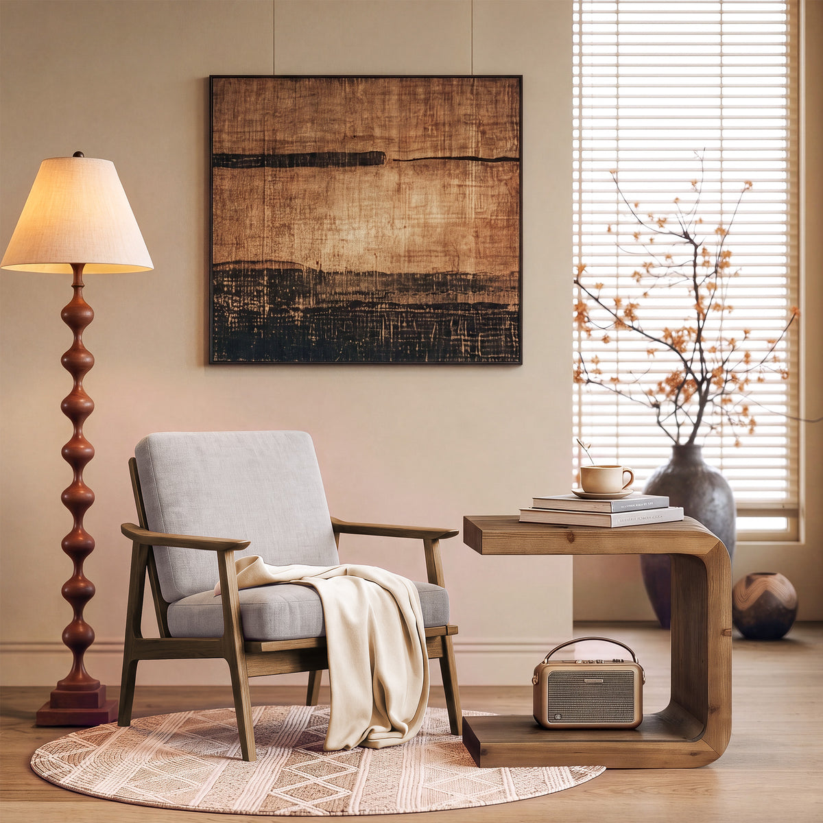 60cm C-Shaped Side Table, Solid Wood 2-Tier End Table with Storage