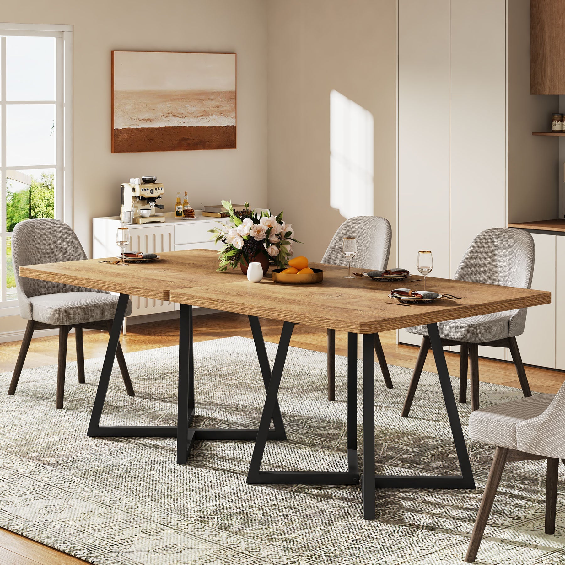 31.5" Square Dining Table, Wood Kitchen Table with Metal Legs for 4