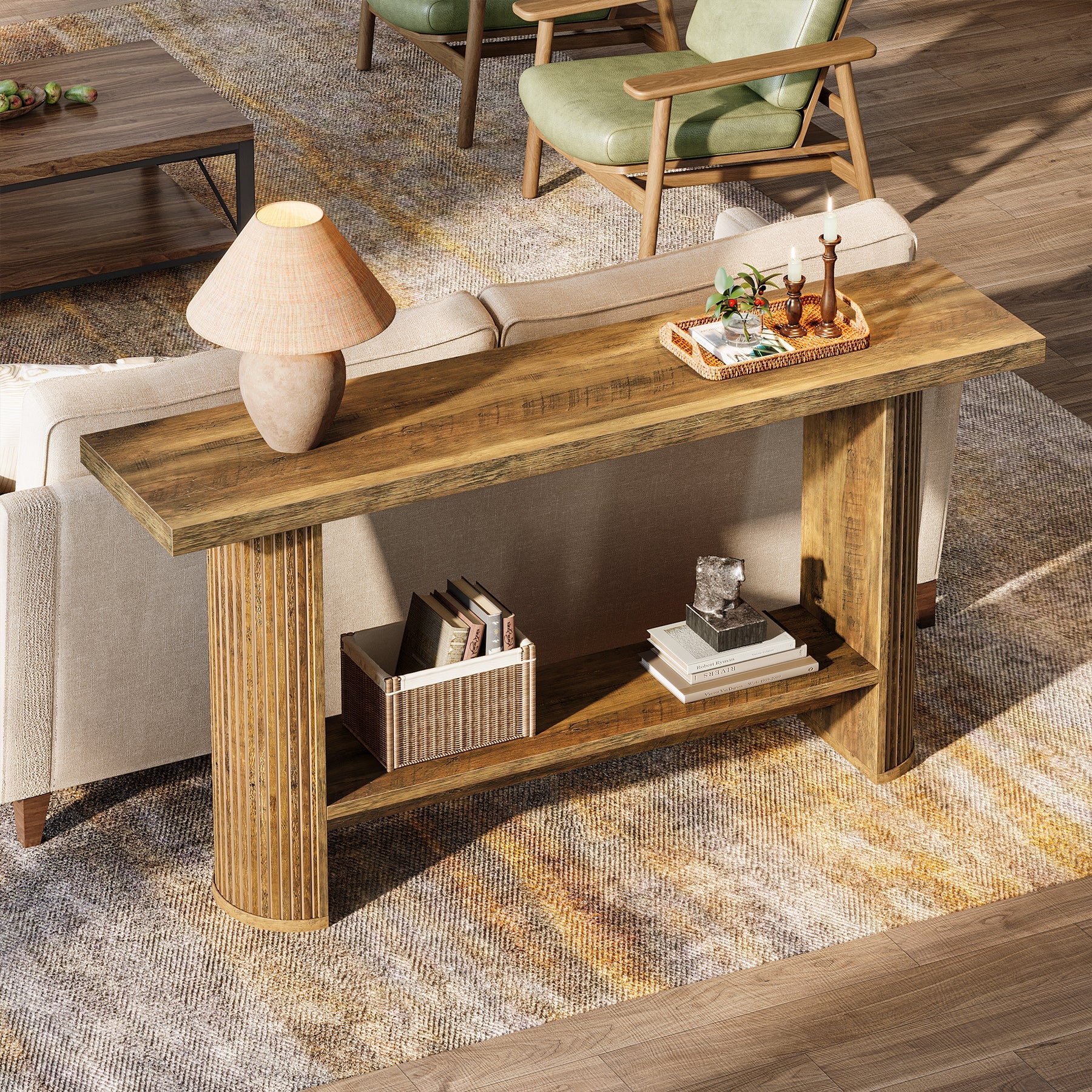 55" Narrow Console Table with Storage Shelf, Rustic Entryway Sofa Table