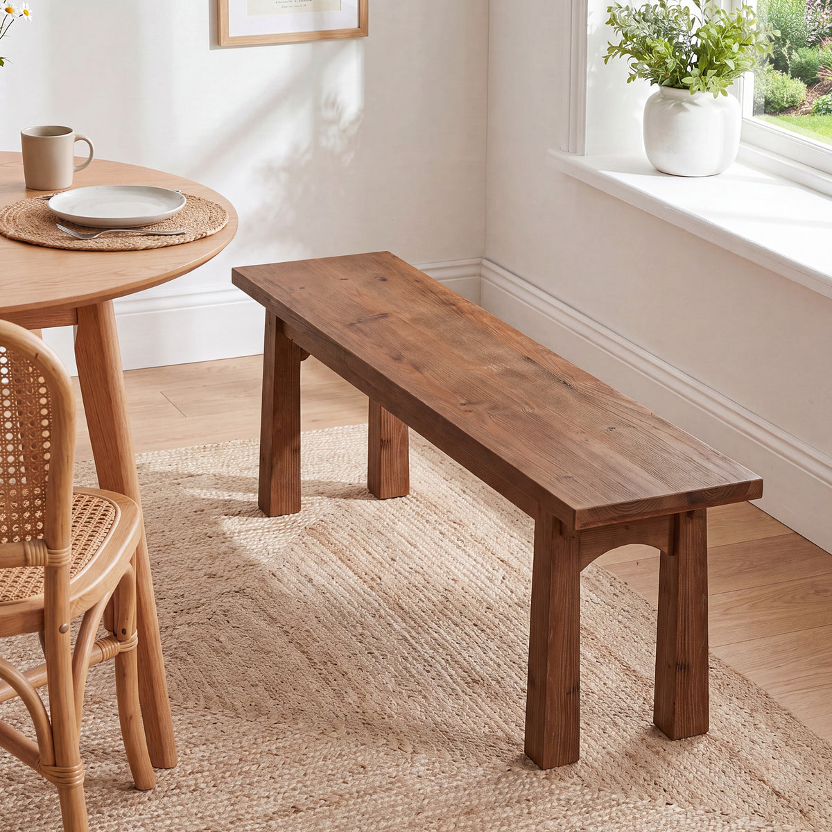 140cm Entryway Bench, Solid Wood Farmhouse Shoe Bench for Hallway & End of Bed
