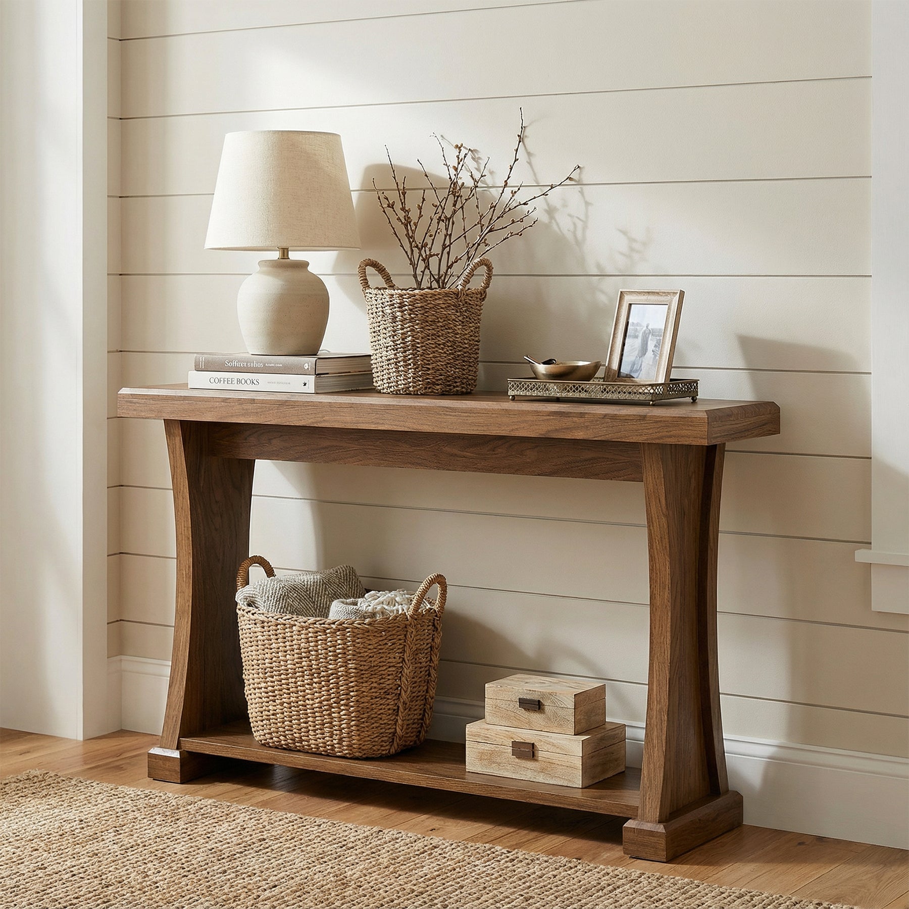 63” 2-Tier Console Table, Narrow Entryway Sofa Table with Storage Shelf