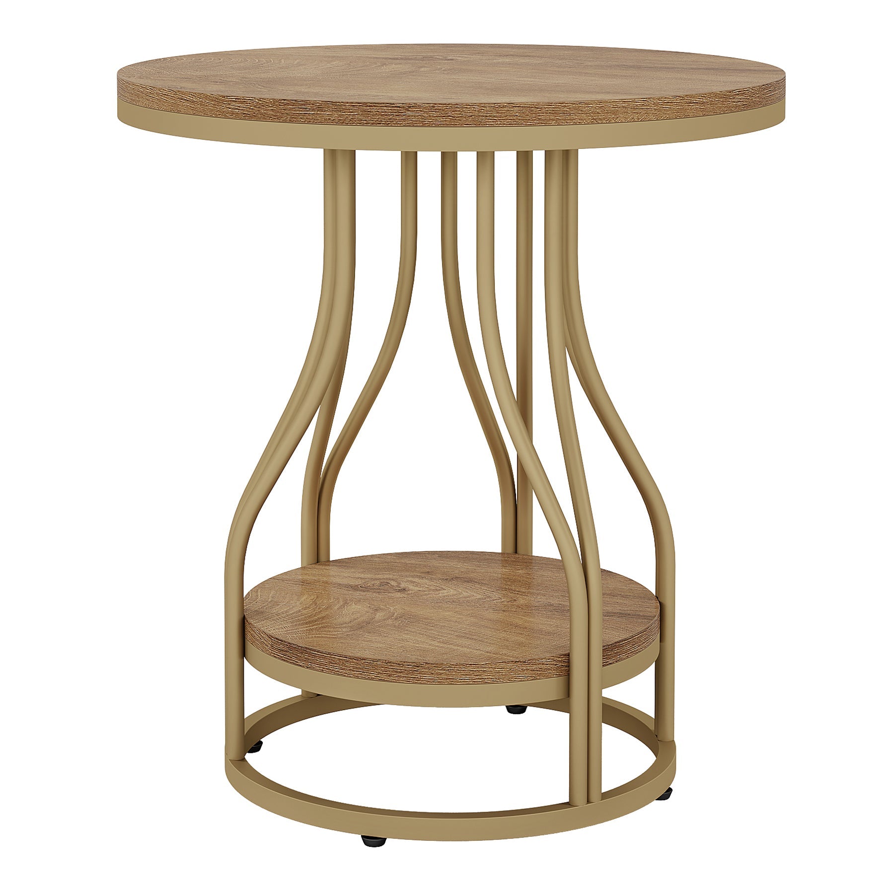 20” 2-Tier End Table, Round Sofa Side Table with Metal Frame