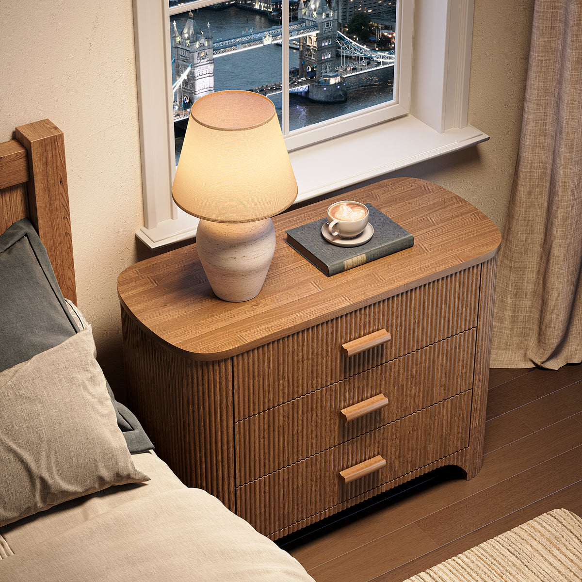Tribesigns 80cm wide bedside table, large modern design with 3 drawers for the bedroom