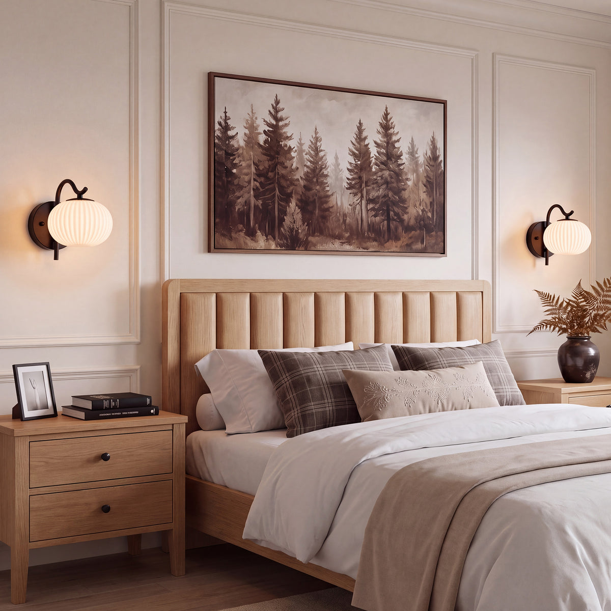 Tribesigns Wall Lights for Indoor Use, Set of 2, with ribbed, milky-white glass [Energy Class E]
