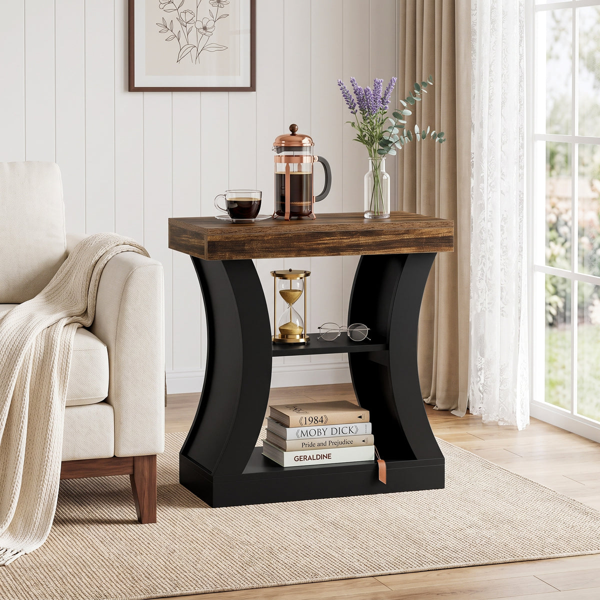 60cm Narrow Side Table, 3-Tier Modern End Table with Storage for Living Room Bedroom