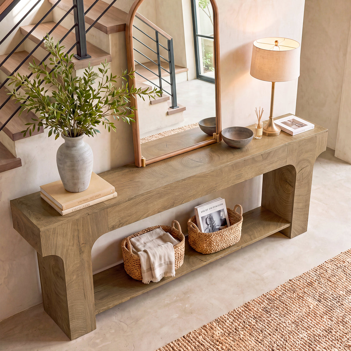200cm Console Table, Extra Long Open Storage Entryway Sofa Table