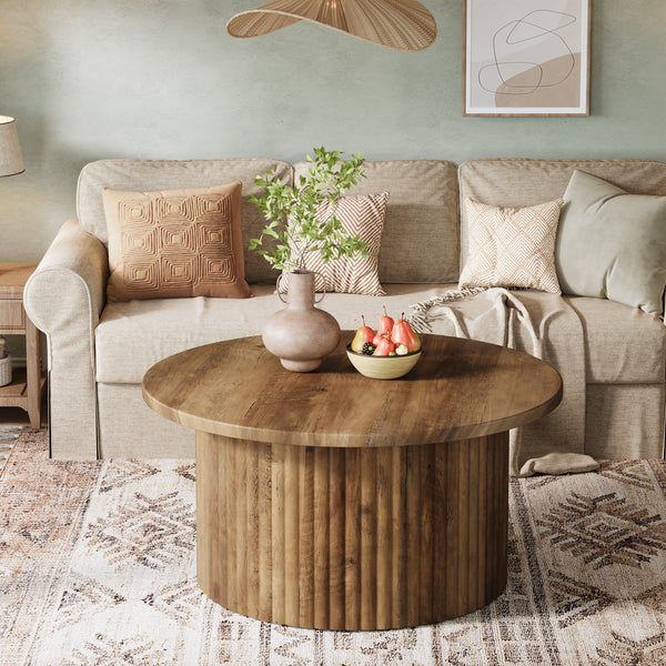 Tribesigns Round Coffee Table, Fluted Drum Base for Living Room