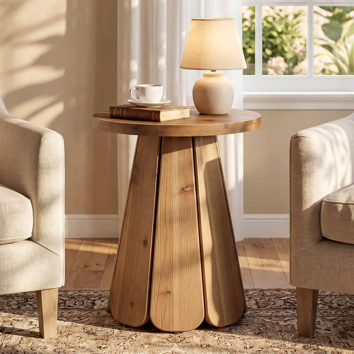 50cm Round End Table, Mid Century Accent Table for Living Room