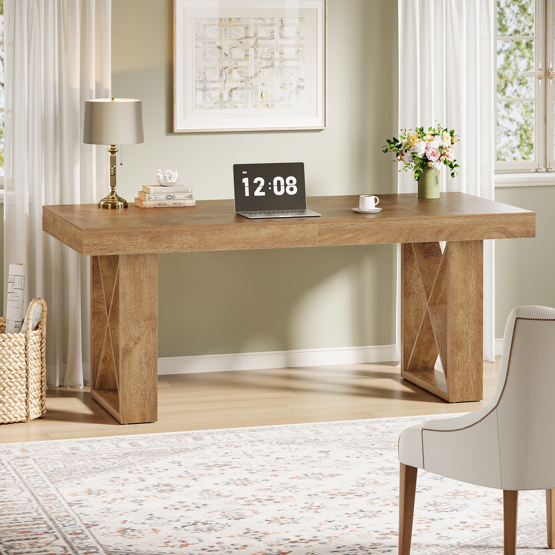 63“ Computer Desk with Thick Desktop, Writing Workstation for Home Office Study Room