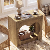 60cm End Table, 2-Tier Farmhouse Side Table with Storage Shelves & Curved Arch 3