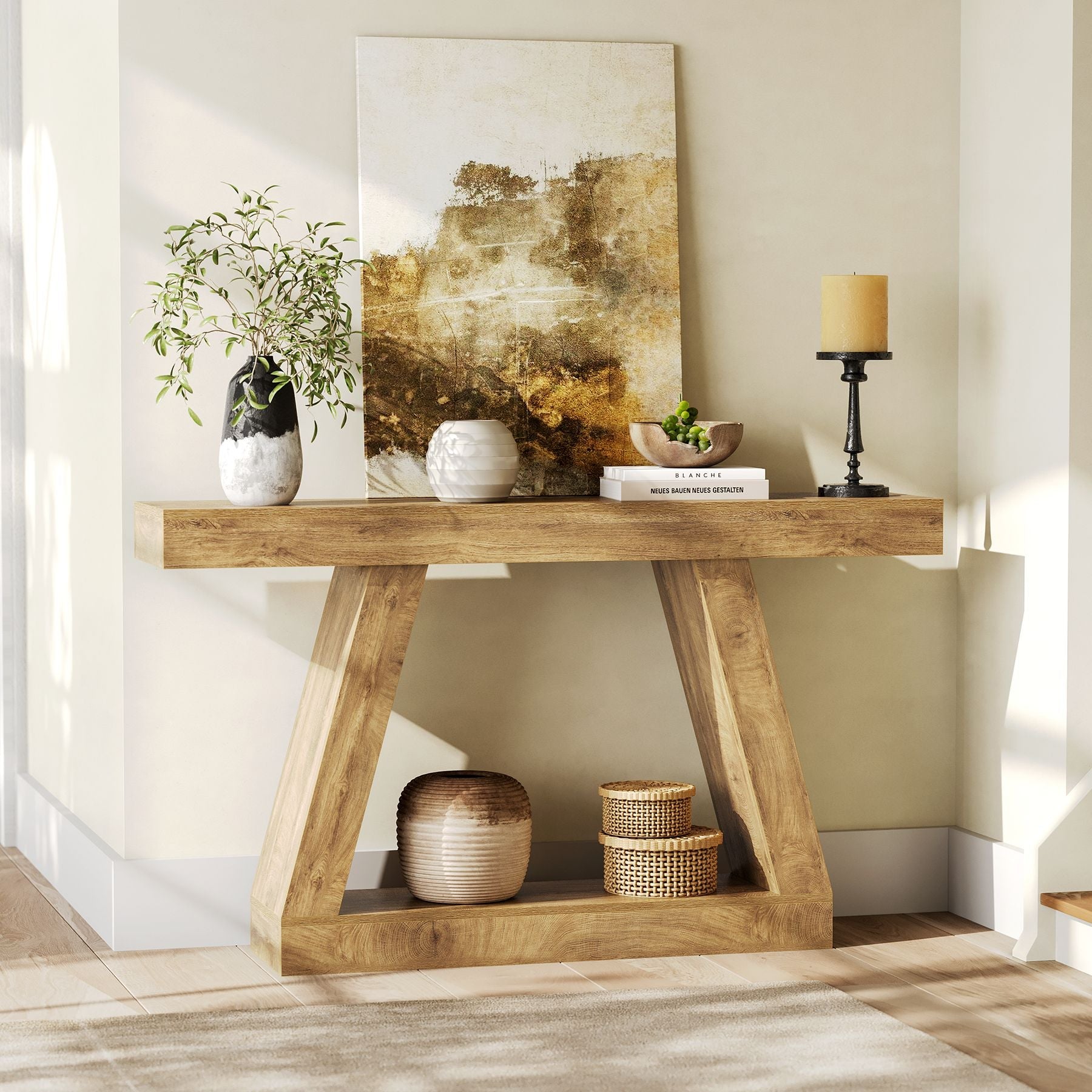 55" Sofa Table with Storage, Farmhouse Console Table for Hallway