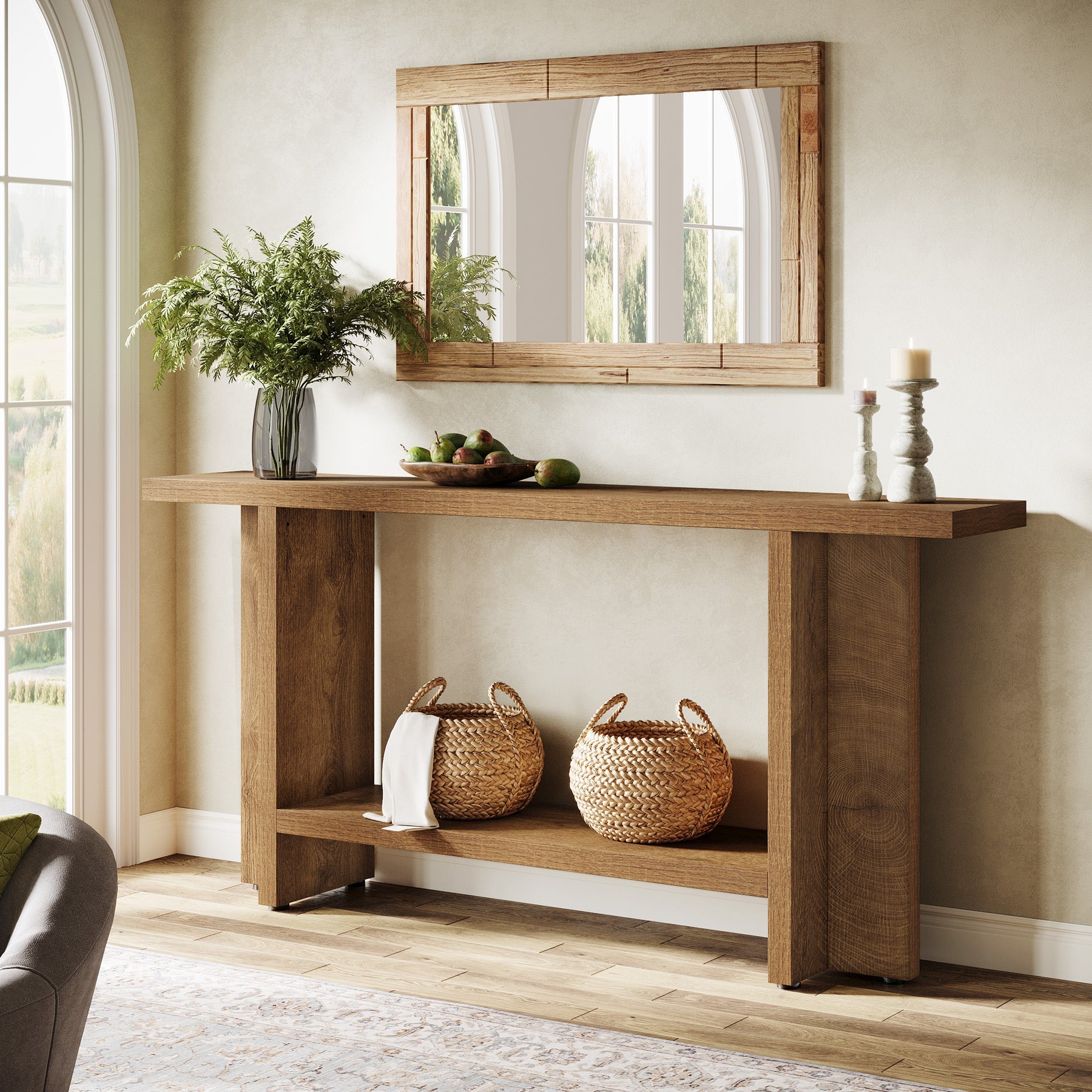 59" Console Table, Farmhouse Sofa & Hallway Table with Double Storage