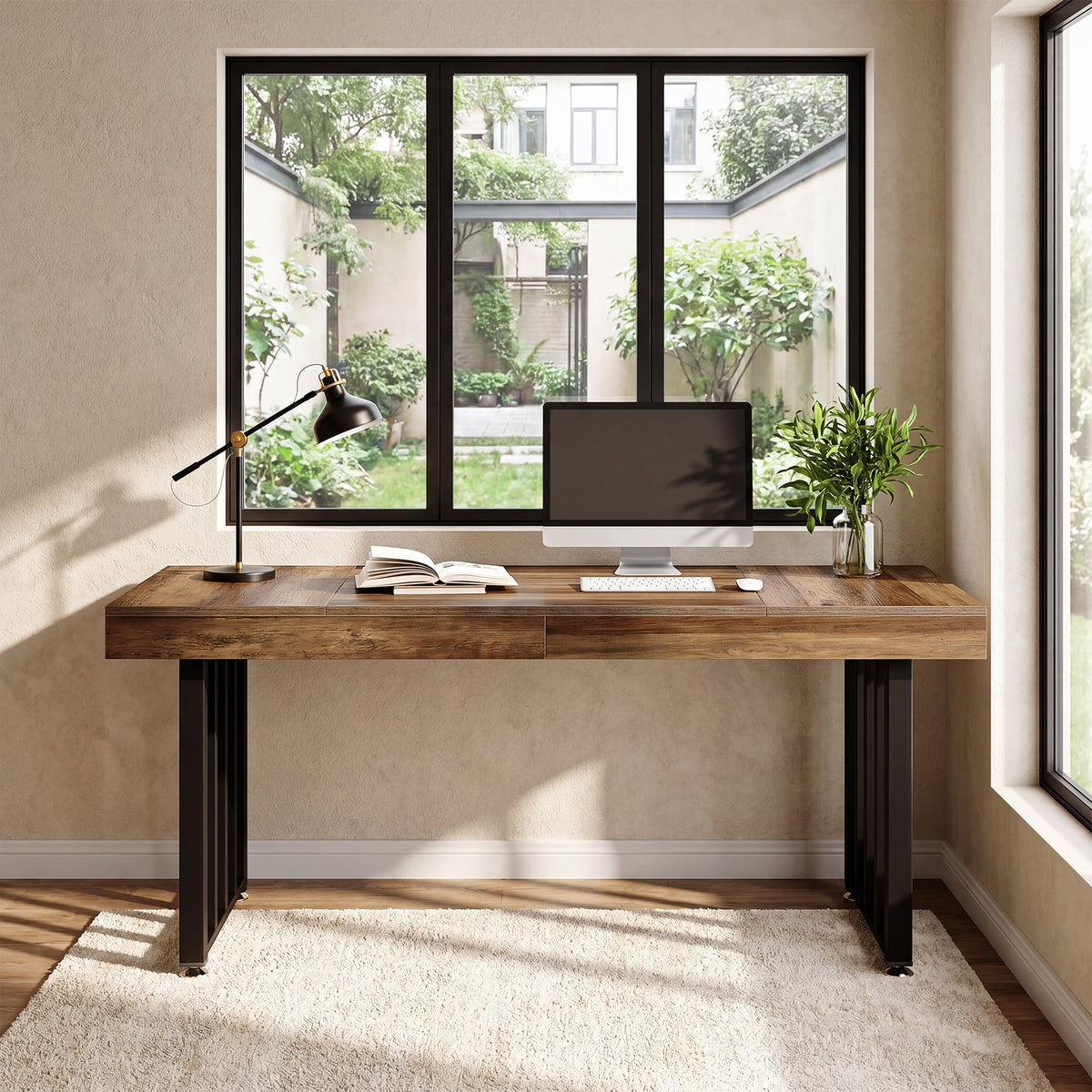 140cm Computer Desk, Industrial Wood & Metal Frame for Home Office