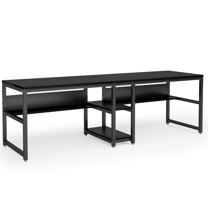 200cm Computer Desk, Rustic Double Desk with Shelves for 2 People Home Office