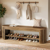 63" Wooden Shoe Bench with 2-Tier Storage, Narrow Entryway Bench for Entrance and Hallway 3