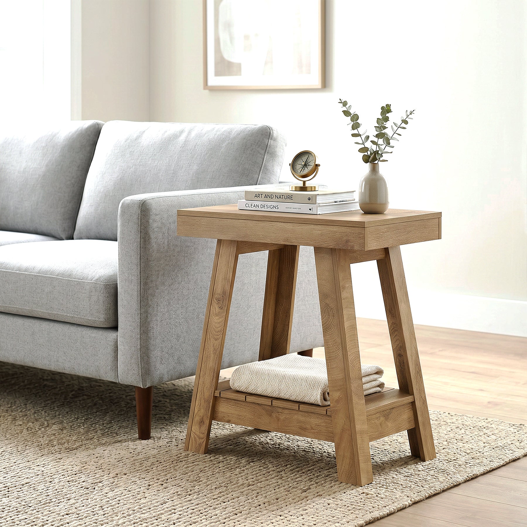 2-Tier End Table, Slim Sofa Side Table with Storage
