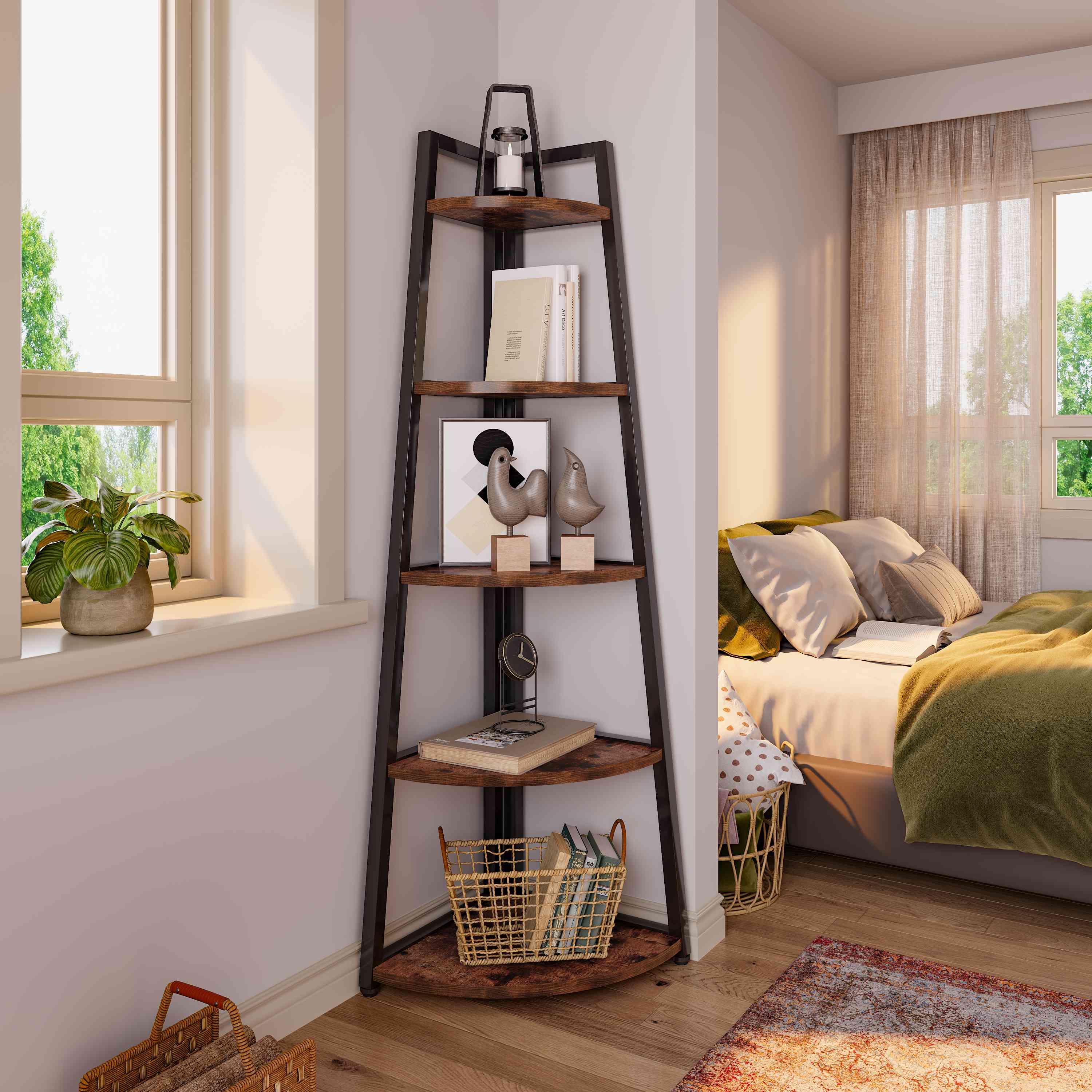 70" 5-Tier Tall Corner Ladder Shelf Small Bookcase