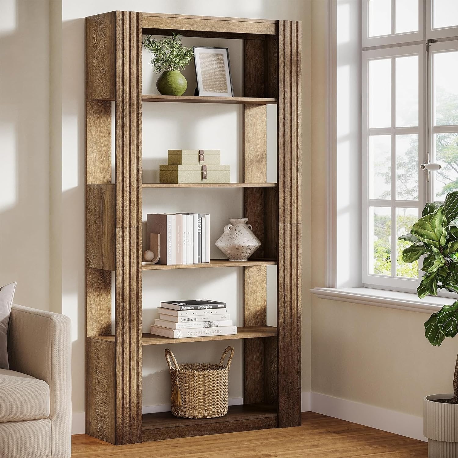 5-Tier Bookcase, 70.8" Bookshelf Floor Standing Display Storage Racks