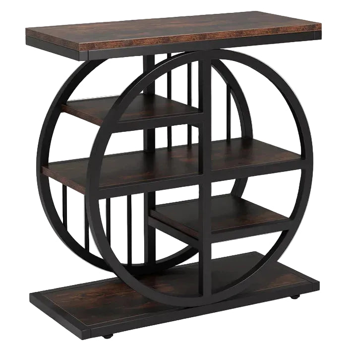 24" Industrial End Table, 5-Tier Narrow Side Table with Metal Frame